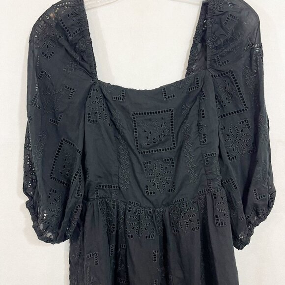 Johnny Was Ella Embroidered Mini Dress Black Square Neck Silk Boho Size Small - Picture 3 of 8